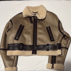 Zara Tan and Black Bomber Jacket